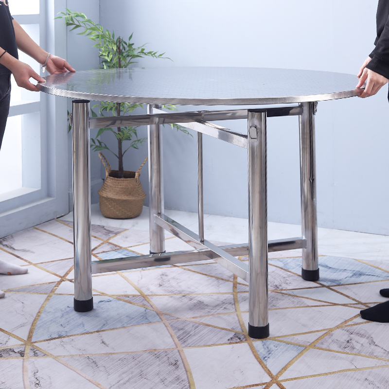 不锈钢可折d叠圆桌餐桌长方形饭桌家用摆摊简易折叠桌子带桌面转