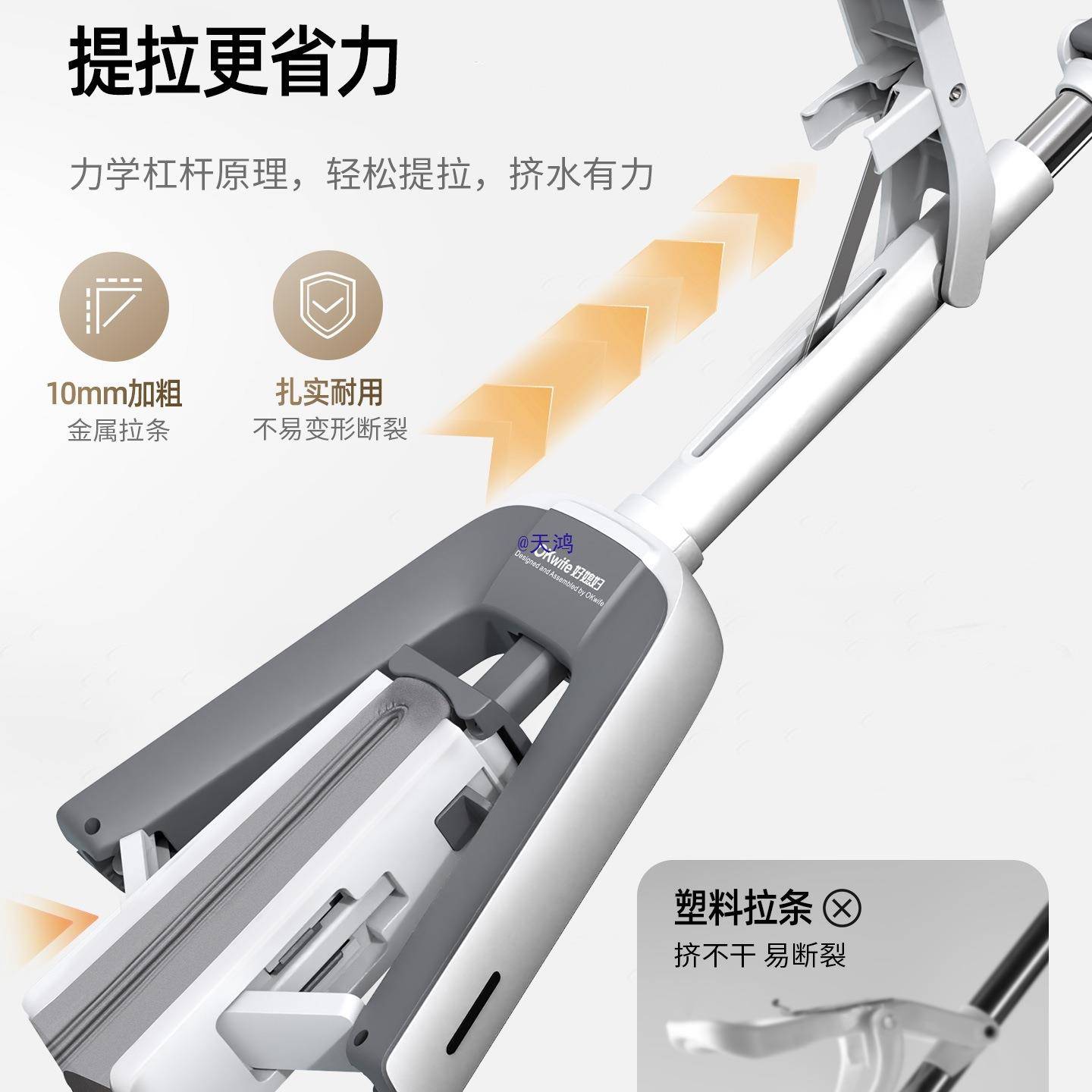 手304对折式挤水胶棉拖把家用一拖净生吸水厨卫间免洗海绵房头