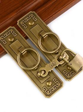 中式大门直条拉搭仿扣扣老式木门柜门门门XRY栓古全铜加厚挂手锁