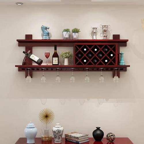 现代美创意酒柜酒架墙上置WHV物式架菱形酒格餐厅实木挂酒壁酒柜