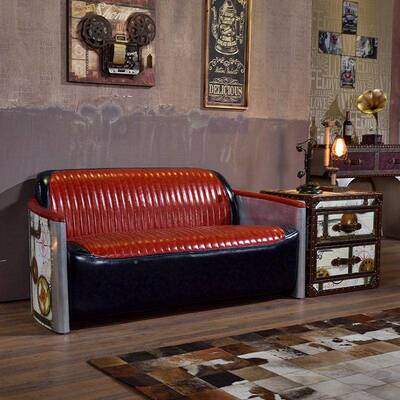 复古lo厅ft工业风铝皮铆沙三人位拼色个S010性主题餐发酒吧组合钉