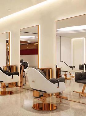 网红发挂店镜子带灯发廊美理发镜台镜WMS剪发壁式落地理发店镜子