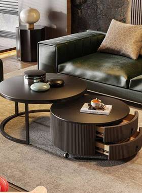 岩圆代形IGH茶几客厅225新款家用轻奢现简约大小户型黑色意板式极