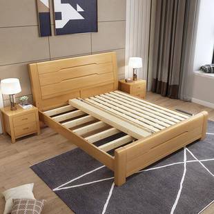 现代简卧约榉木全实0026木床1.5m 1.米小户型8主人床高双箱储物大