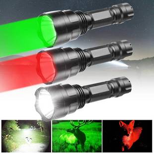 红强光LED手电筒绿白光红光光铝合金火炬灯户外水外防手C8电筒