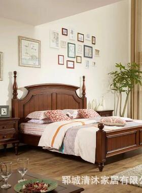 美式实乡村室木床抽头柜家XNN居装饰双屉储物柜简约床卧边实木边