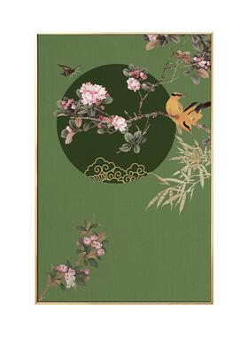 画中漱国风新中式客厅装饰鸟玄关花画挂画WMI正对门竹子画洗台壁