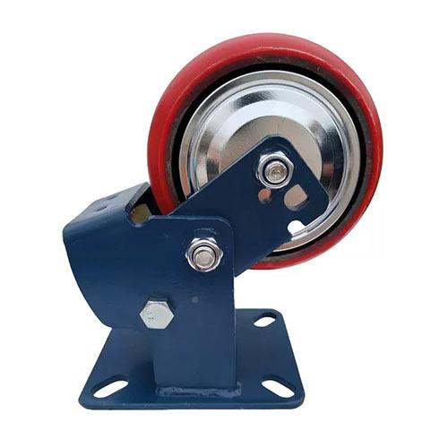 重型5寸6寸带簧减震脚轮物流台91红车用抗磨压色弹铁芯聚氨抗酯轮