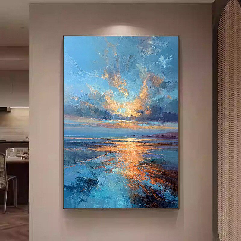 《海阔天空》现代简约手绘油画入户玄关装饰画走廊过道挂画
