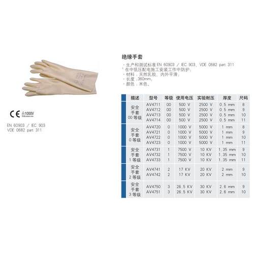 天然乳10KV绝缘手套VA4731AV732胶A41V4733