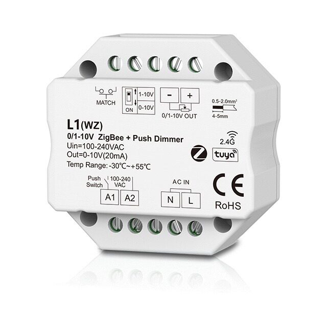 0/1-10V调光器L1(WZ)AC100-240V1路*20mAZigbee+RF+Push调光