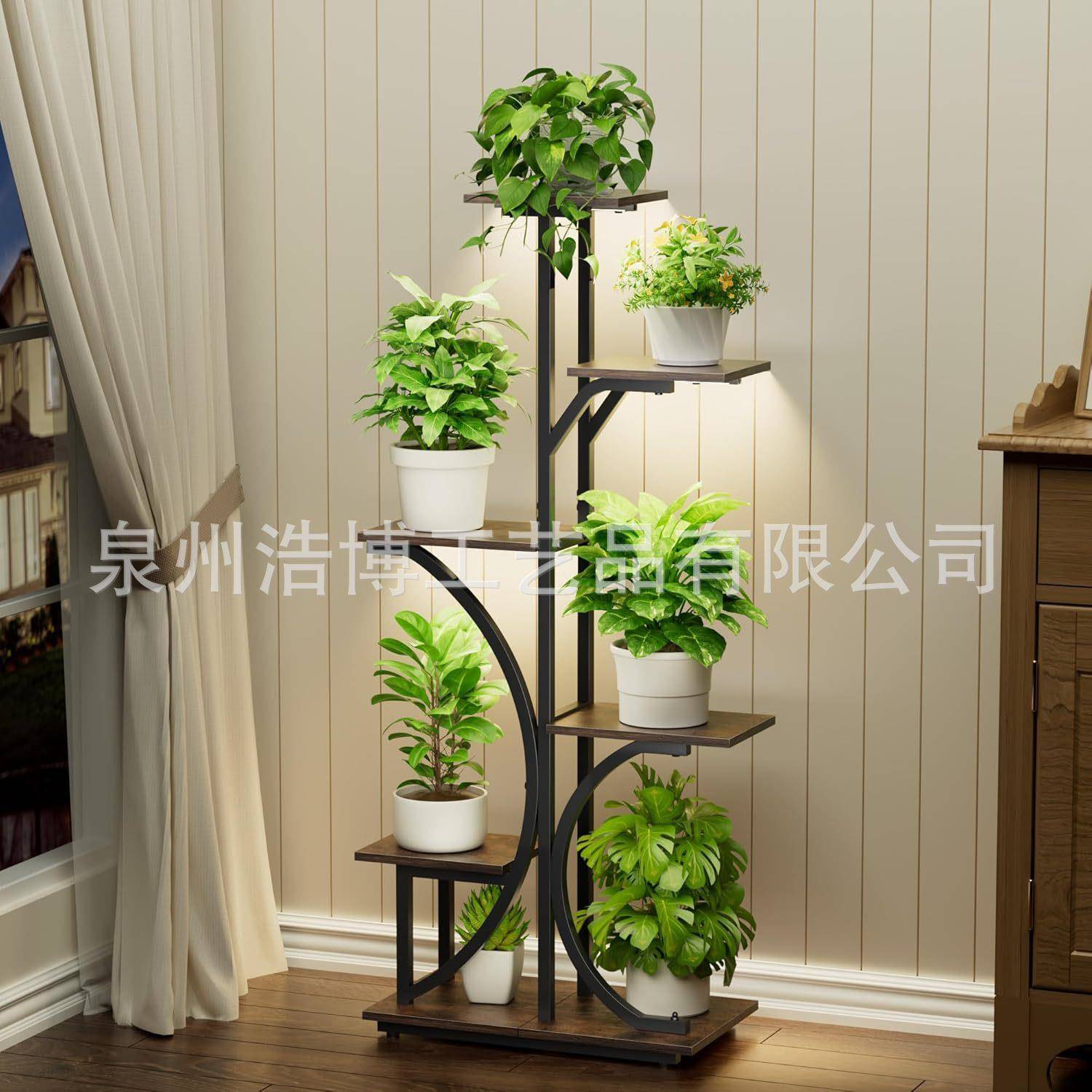 6层植物物灯架HB651带室内植生长的植物架,弧转角展示储物架形花