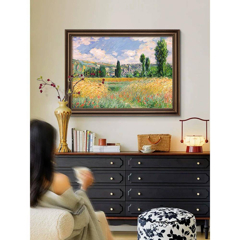 大芬村油FDY252画手绘莫奈装饰美式复古玄关挂画风景画梵客餐厅高