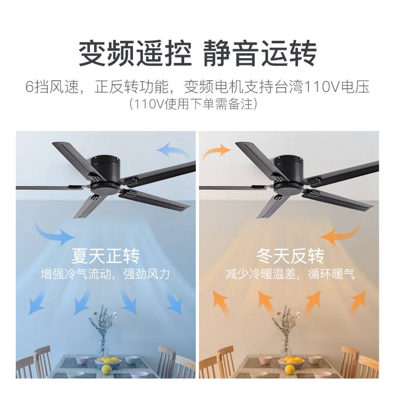 吸顶无灯吊扇大风力餐厅客厅家用静音商用办公室黑色工业电风扇