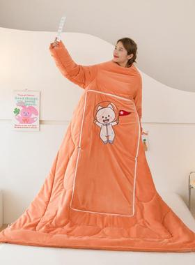 多功能袖被抱枕被子两用叠UYW加厚载工冬折二合一冬季靠垫被厂