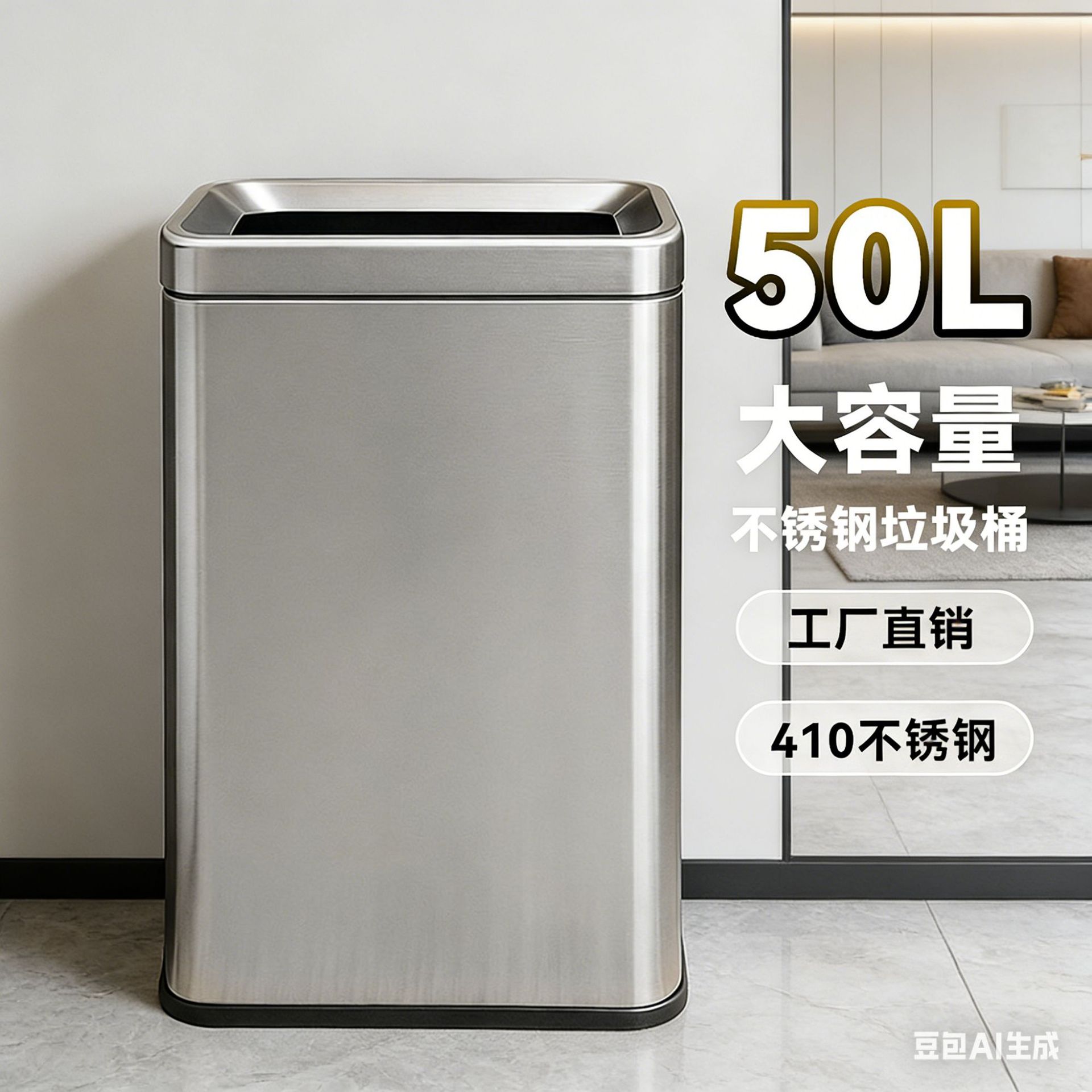 商用不锈钢直投摇盖大号垃圾桶