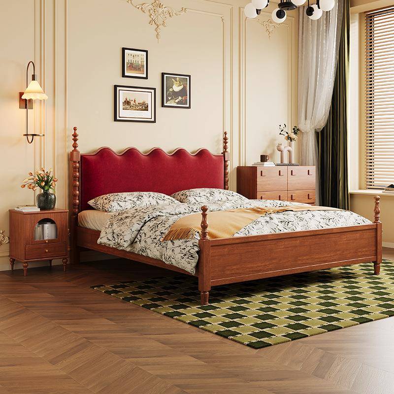 306#式全实木中古风双床法1.8米复古主卧1.人5m软靠床小户型婚床