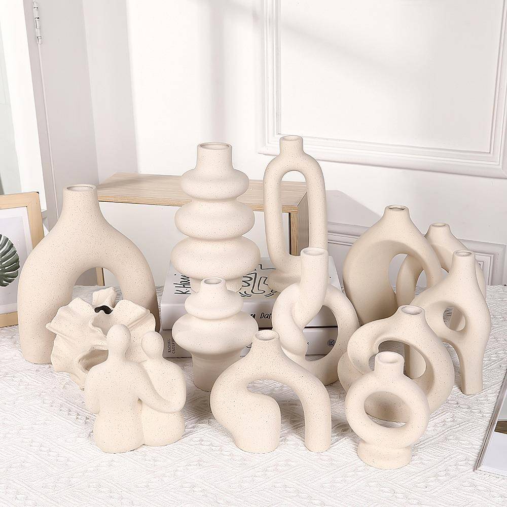 现代简约陶瓷瓶装饰摆BIV件创意风叉花瓶陶家居电视柜摆设瓷工艺