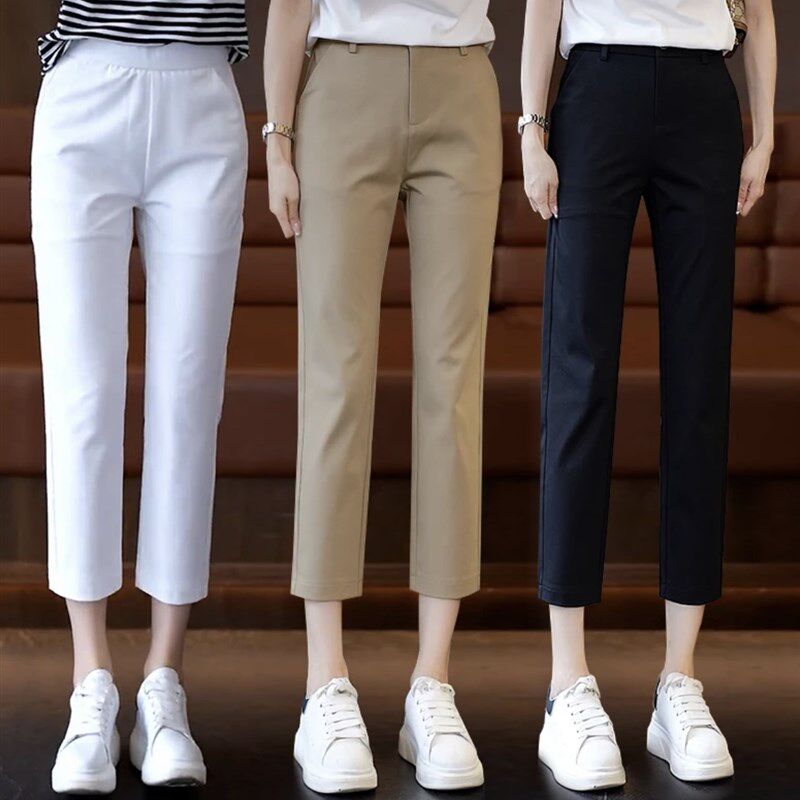 2024新款女士裤子春夏薄款休闲裤八分九分裤冰丝速干烟管西装直筒