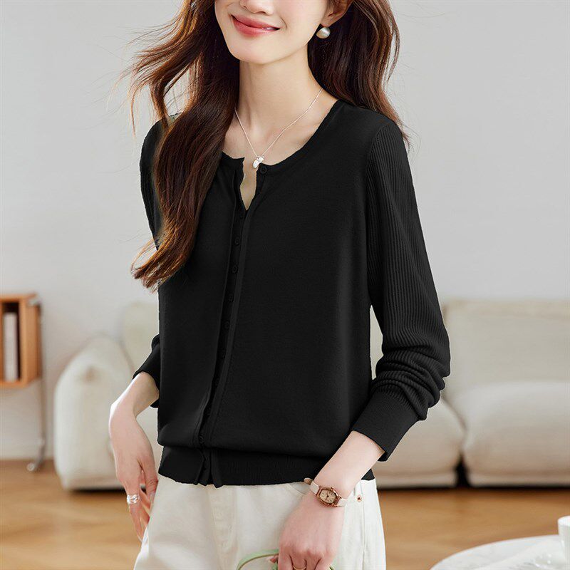 圆领针织开衫小衫女薄款春秋气质减龄空调外穿外搭短款针织衫上衣