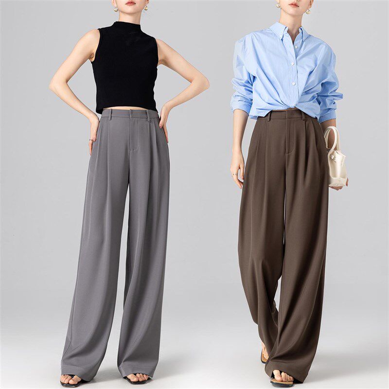 免烫垂坠感宽松高腰阔腿裤女长裤2025春季新款西装裤老钱风拖地裤