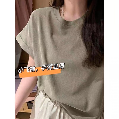 富尔大码定制女装微胖气质简约韩版小飞袖纯色上衣夏显瘦百搭T恤