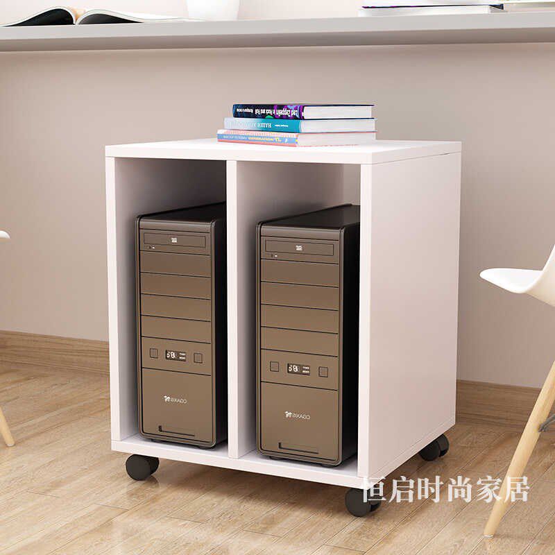 实木电脑主机托架机箱底座带滑轮移E动置物柜办公室桌下收纳整理