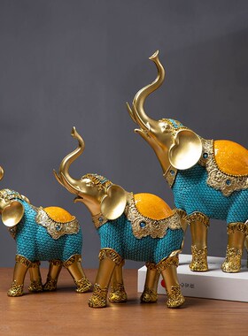 大象桌面摆件一对树脂工艺品客厅电视柜酒柜玄关桌面Y家居装饰摆
