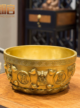 黄铜聚宝盆摆件存钱罐家用铜盆客厅工H艺品摆设 乔迁新居开业礼品