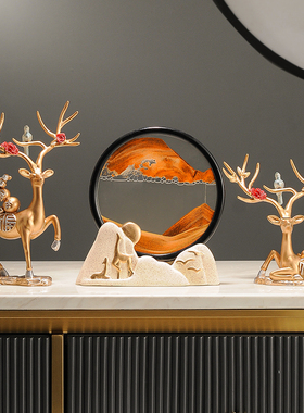 流沙画沙漏摆件高档o轻奢创意客厅酒柜家居装饰品办公室桌乔迁礼