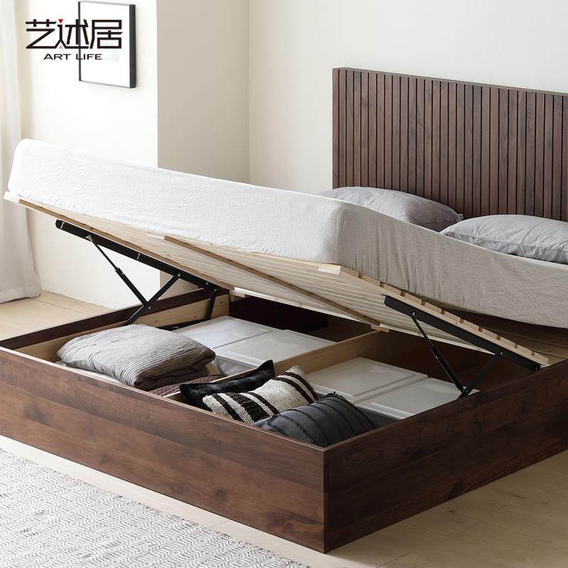 橡木黑纯实木轻奢靠背婚床原木床胡大QXQ桃木储物双人气压高箱床