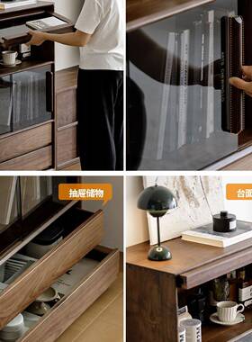 北美黑胡桃木木客实纳电视边柜沙发立柜收五斗柜厅CCI侧边柜玻璃