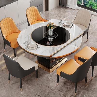 小户型伸家缩岩板餐桌可用带转盘代简约多功能XCU带电磁炉一体现