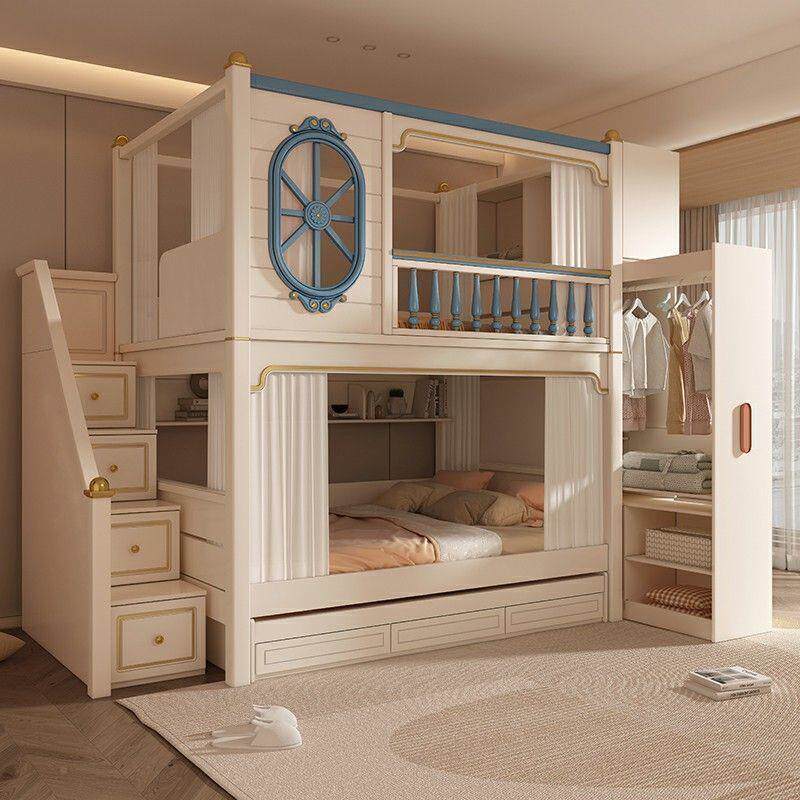 蓝色上上床下床双层美式无品牌/儿床童男孩高低床儿童房双人床下