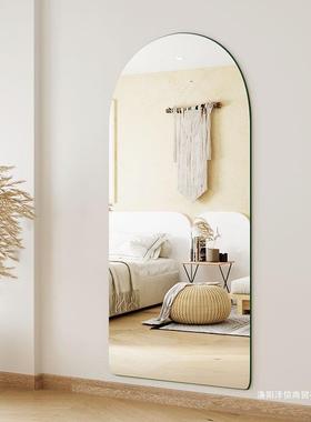 无框穿衣镜全身衣壁挂镜子墙自RQN贴粘墙上免打孔粘贴拱形试智挂