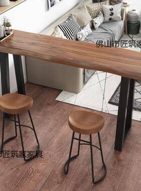 实木吧台桌家阳台靠用墙吧条窄桌子商用酒台长高脚桌定制OZJ桌椅