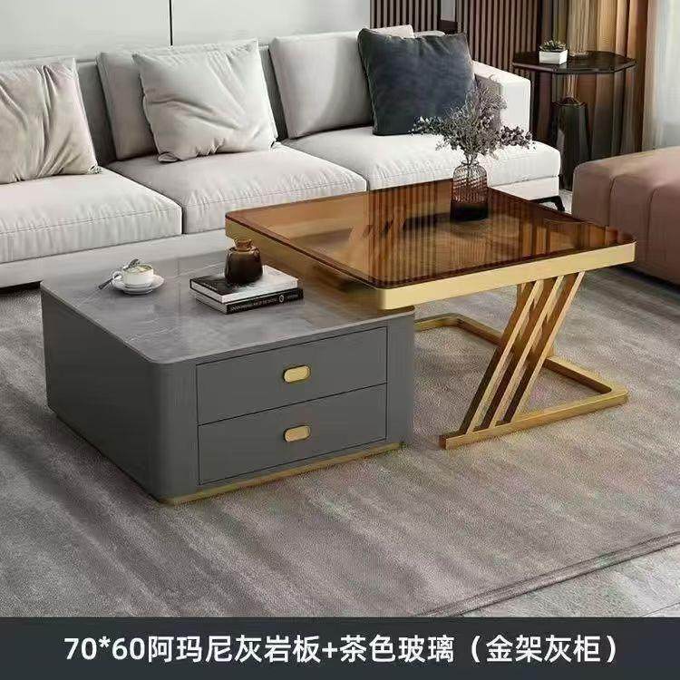 时尚茶客家款用玻璃岩板网红桌子现代简约小户型新几方形GPF组厅