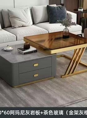 时尚茶客家款用玻璃岩板网红桌子现代简约小户型新几方形GPF组厅