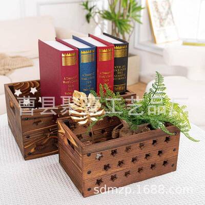 制复古木收纳箱3件MXR套乡质村风木质套箱桌绿植木箱扭转木赵之面