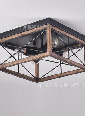 跨境亚逊ebay美马式艺40662农舍工业走室廊餐厅卧阳台吸顶灯实木
