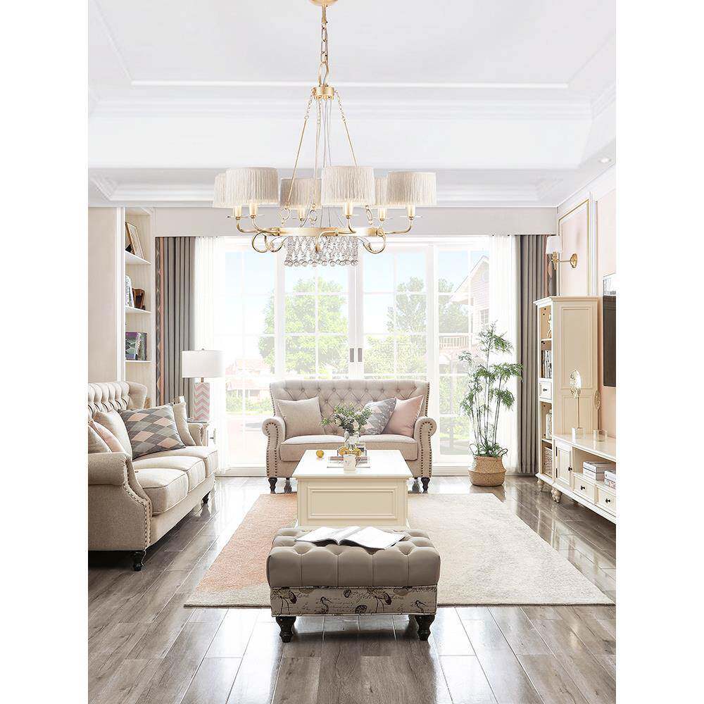 美QJI户式实木茶几电视柜全合白色轻奢现代简约组小型客厅家用奶