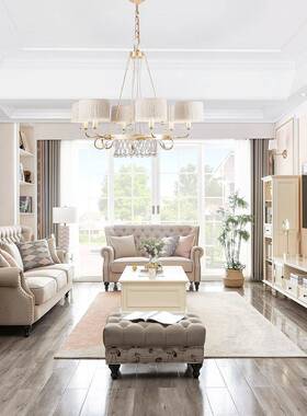 美QJI户式实木茶几电视柜全合白色轻奢现代简约组小型客厅家用奶