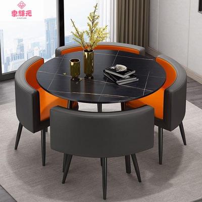 售处轻奢岩餐桌接待洽谈桌椅组合会客桌4人轻楼奢小MIW饭圆桌板简