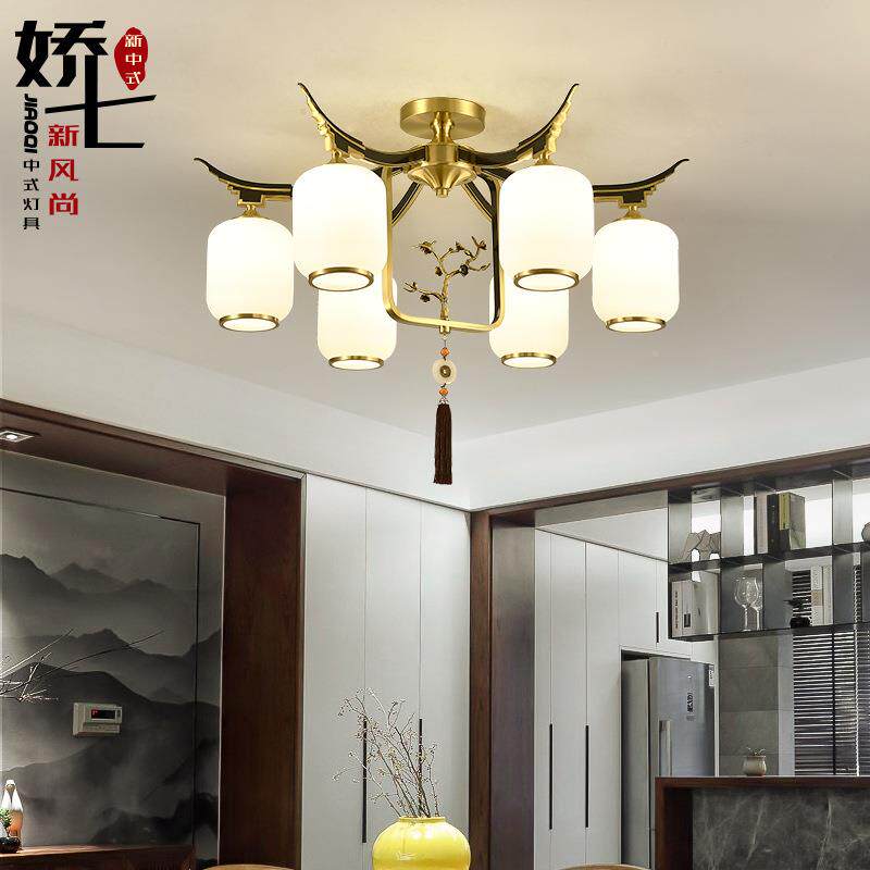 新中式吊灯中国客厅吸风顶43060灯现代全铜餐厅气卧大轻奢大厅室