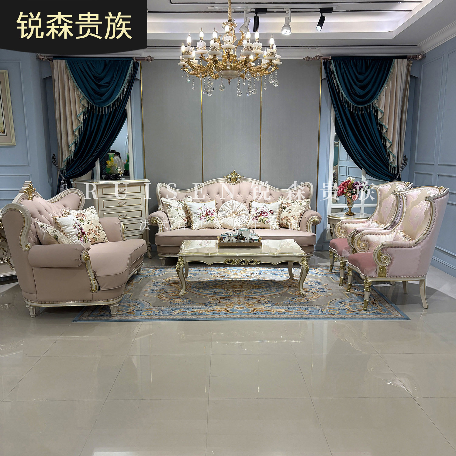 欧式皮艺沙发1123组合 法式简约沙发休息区轻奢客厅实木沙发