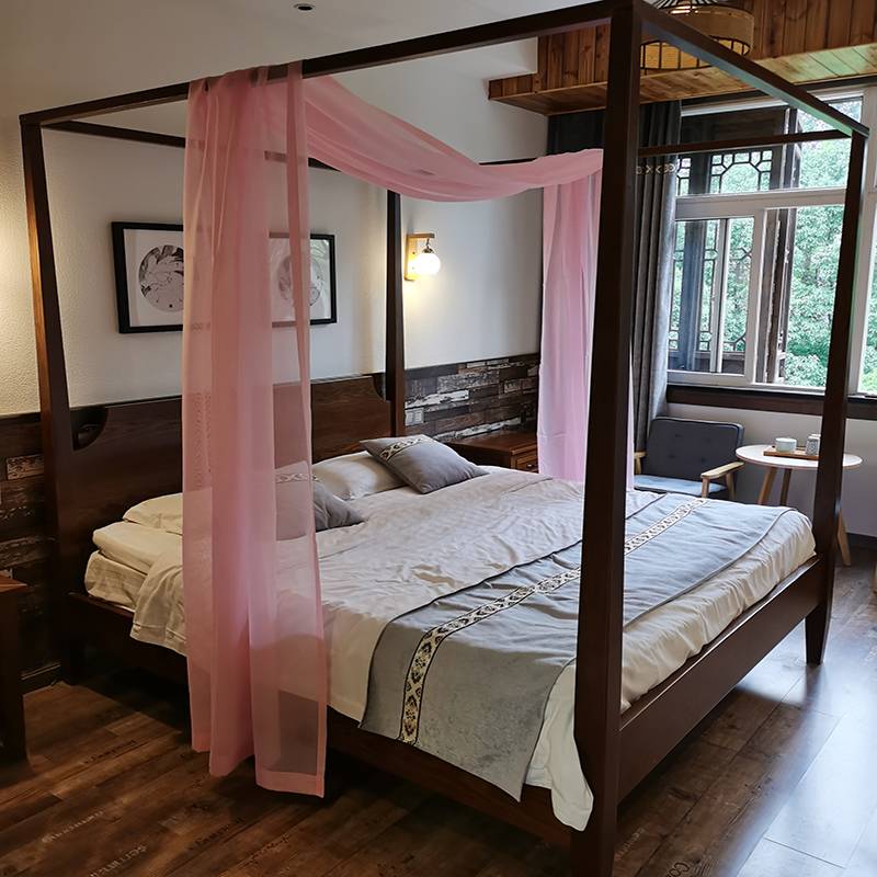 19EK博帏防尘床幔细格麻纱家用民宿客栈东南亚风格四柱架子床纱幔