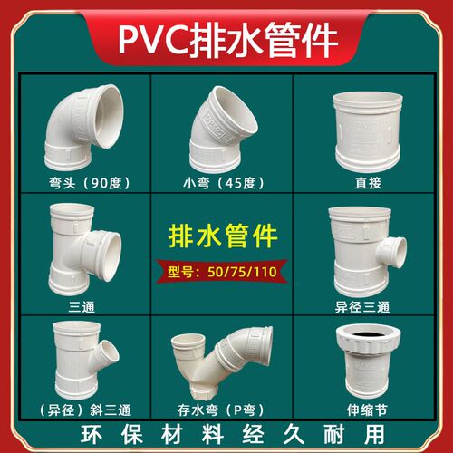 110 75 50PVC排水管配件异径三通斜三通45度弯头直接S型P型存水弯