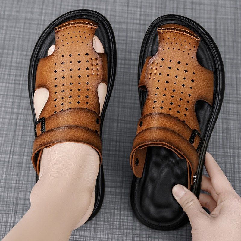 皮凉鞋男款夏季外穿防滑开车两用爸爸包头K拖鞋男士户外工作沙滩