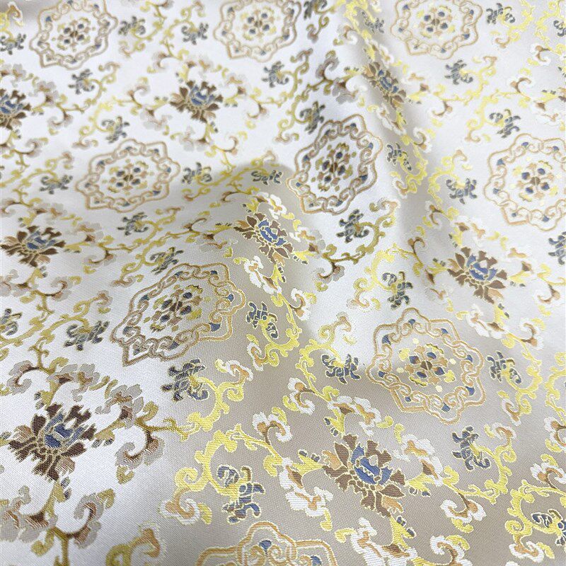 仿宋锦黄色缠枝纹提花汉服旗袍马甲外套服装面料