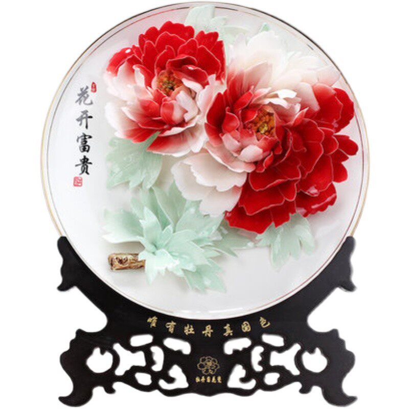 洛阳特色牡丹瓷摆件手工陶瓷艺C术客厅装饰工艺品乔迁礼品礼物